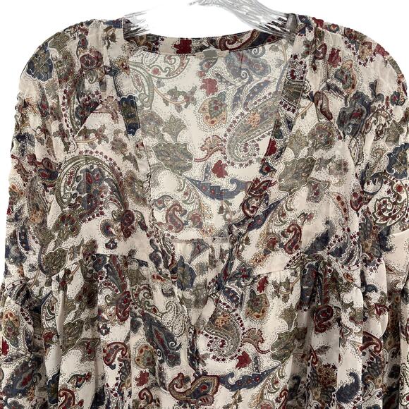 Ecote UO Maroon Gray Paisley Long Sleeve V Neck Boho Flowy Hippie Blouse Top S - Picture 3 of 7